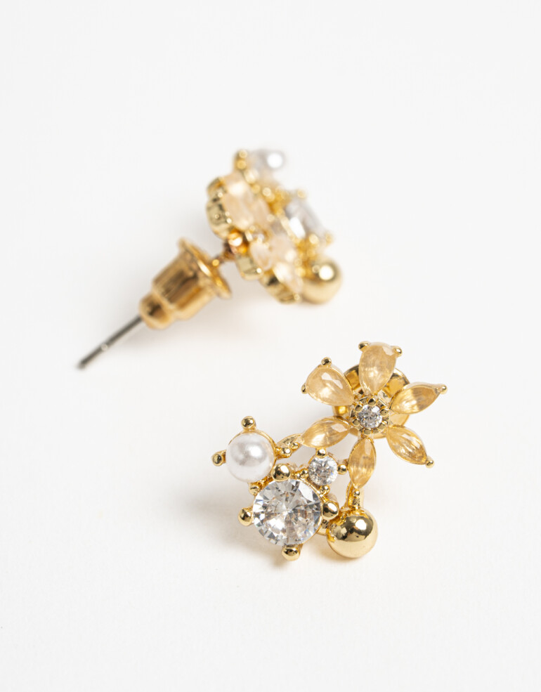 Aros Pasantes Con Dijes Aro Dije Floral - Dorado