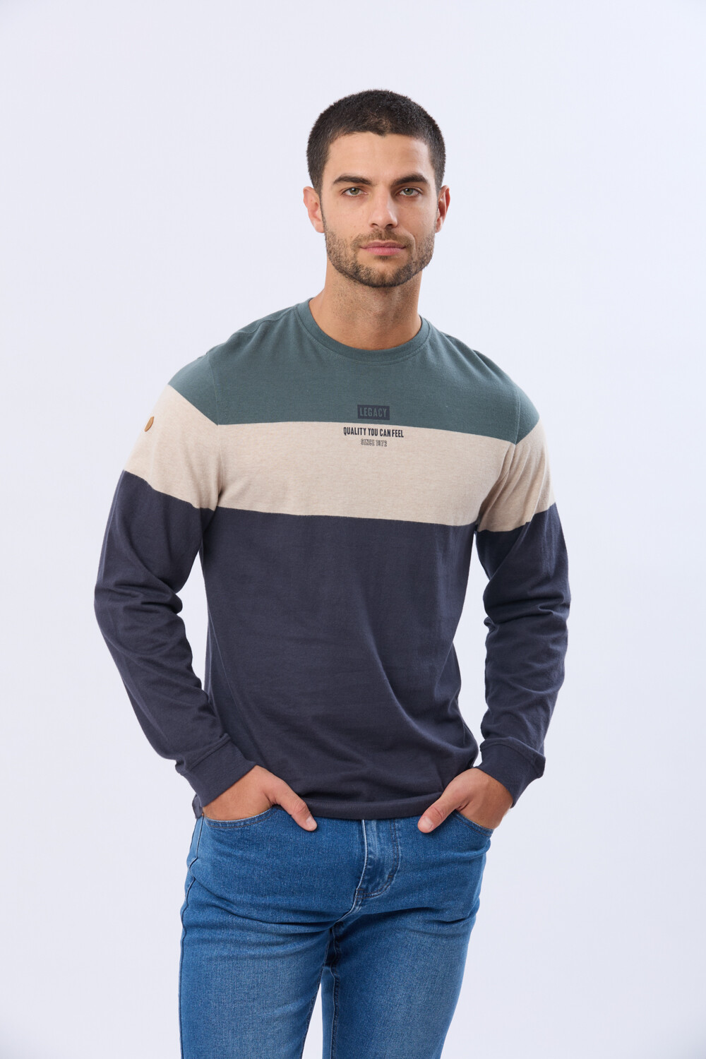 REMERA RAYADA DE ALGODÓN Azul
