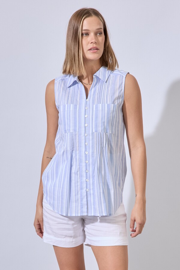 Camisa Algodon Lineas CELESTE/MULTI