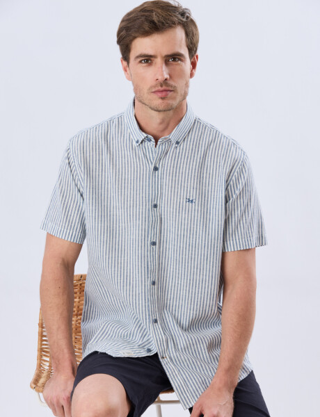 CAMISA RAYADA DE LINO Denim