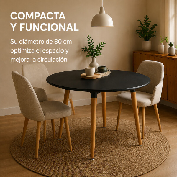Mesa Comedor ComboHome Milan Redonda Laqueada 80Cm Premium Negro 1