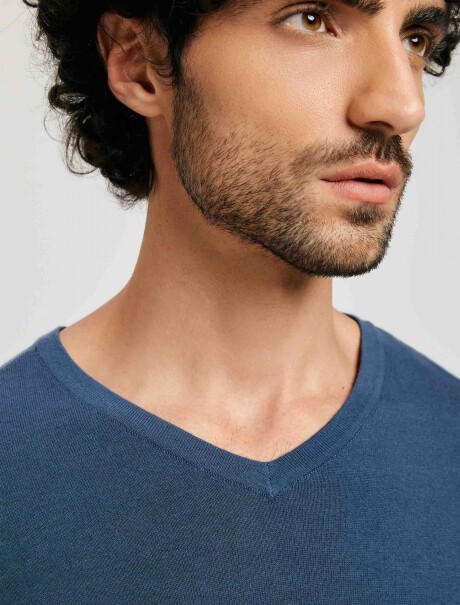 BUZO MASCULINO TEJIDO ESCOTE V AZUL