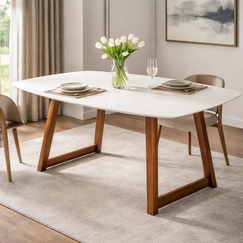 MESA COMEDOR - PATAS MADERA - TAPA LACA OFF WHITE C/VIDRIO MESA COMEDOR - PATAS MADERA - TAPA LACA OFF WHITE C/VIDRIO