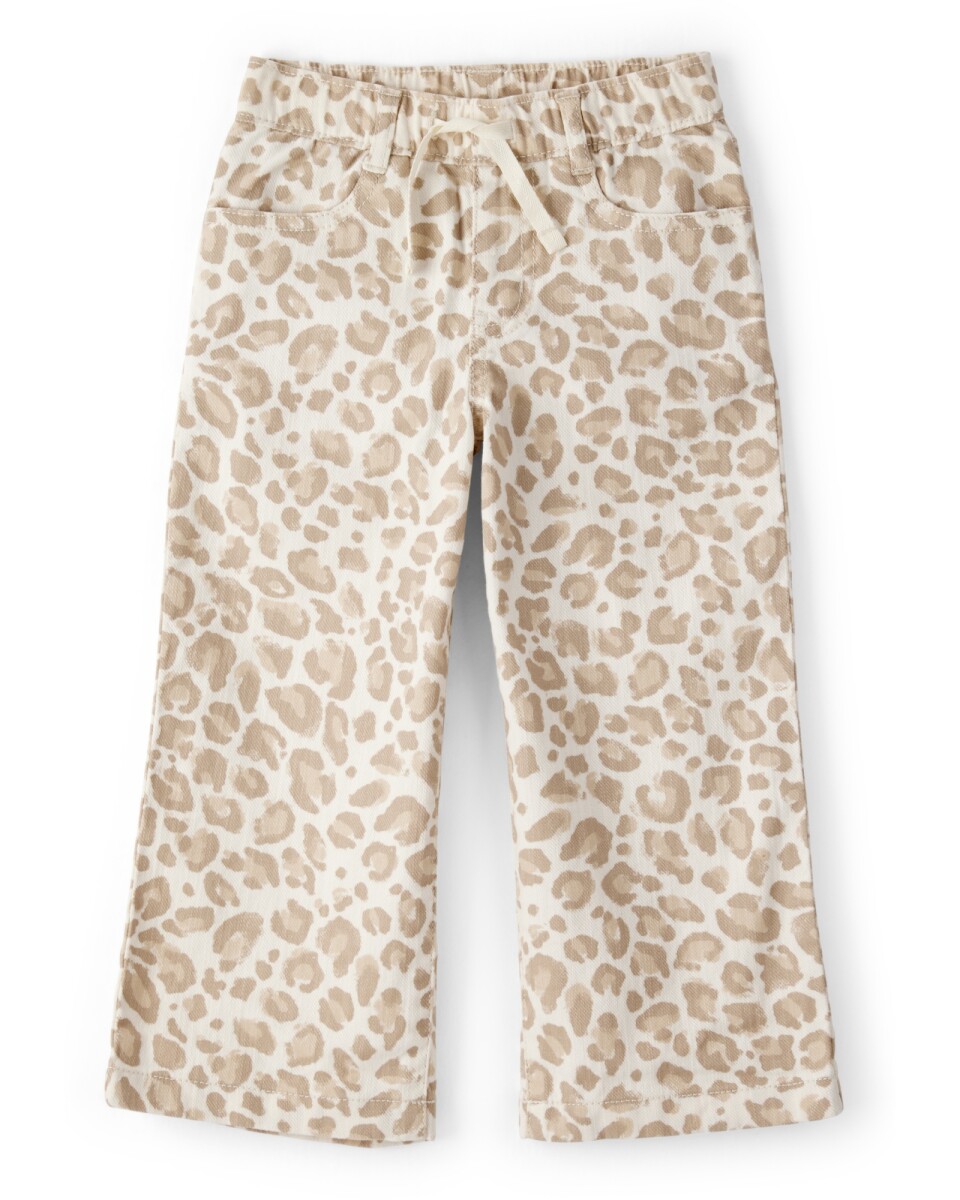 Pantalón jean, pierna ancha, diseño leopardo 