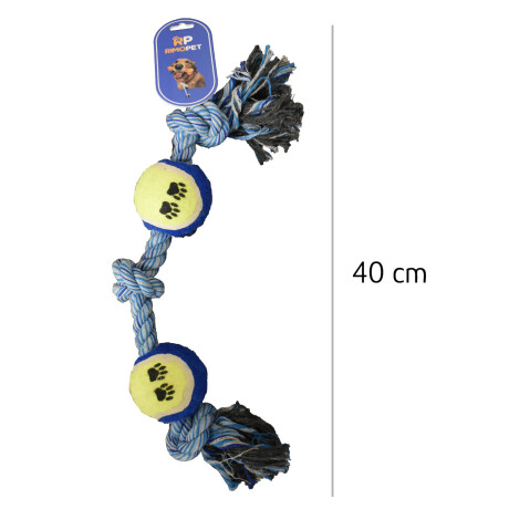 Juguete Cuerda Trenzada 2 Pelotas Tenis Nudos para Mascotas Amarillo/azul