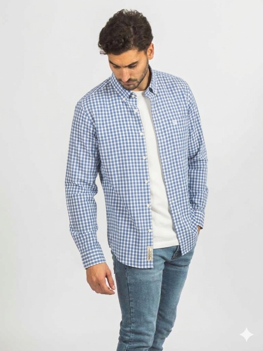 Camisa a Cuadros - Blanco y Celeste 