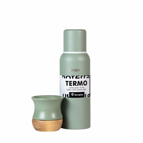 Kit Termo Slim 750ml + Mate Ceramica Base Madera Oliva