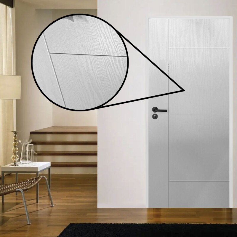Puerta Desarmada Interior en MDF con Marco y Cerradura Lumax Blanca tramada Diseño Ankara Herraje Negro
