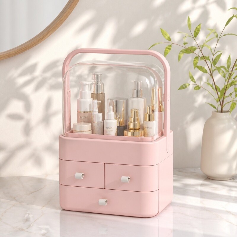 ORGANIZADOR DE MAQUILLAJE CON FUNDA Y CAJONES ORGANIZADOR DE MAQUILLAJE CON FUNDA Y CAJONES