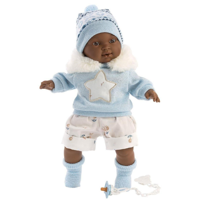 Muñeco Llorens Shirham Afro Llorón Conjunto Celeste Y Blanco Muñeco Llorens Shirham Afro Llorón Conjunto Celeste Y Blanco