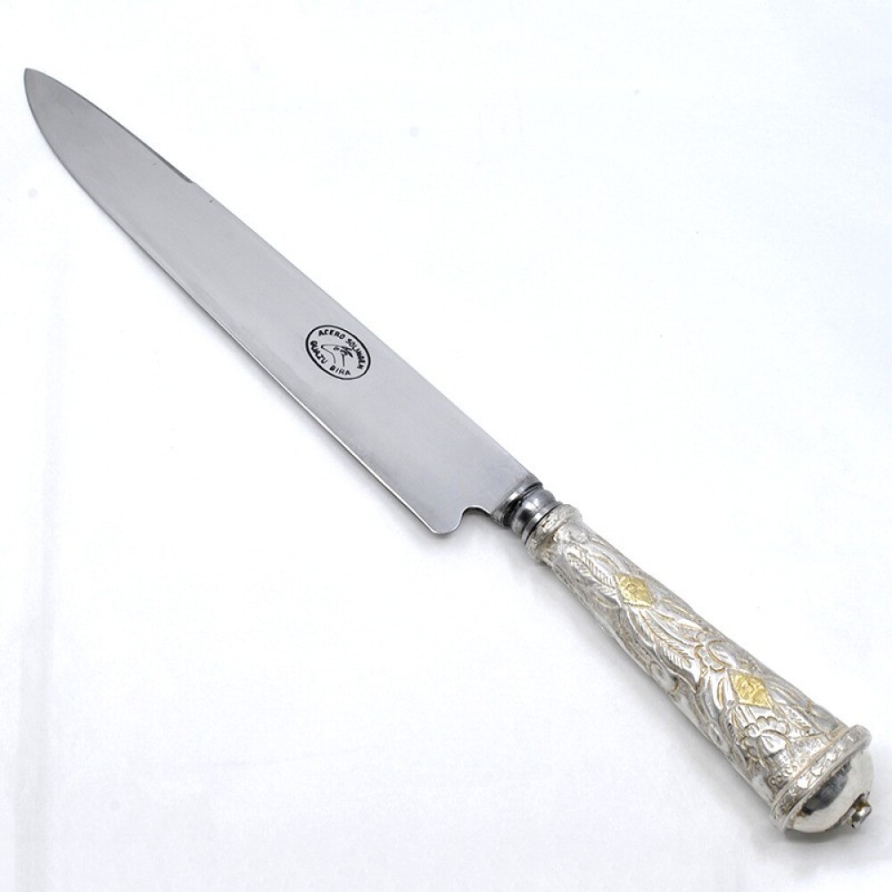 Cuchillo Hoja 20 Cm, Cabo De Plata Y Oro, Con Vaina De Cuero Cuchillo Hoja 20 Cm, Cabo De Plata Y Oro, Con Vaina De Cuero