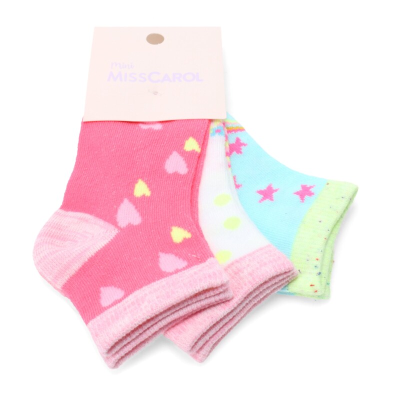 Medias de Niña MINI Miss Carol Media Neon pack X3 Rosado / Turquesa