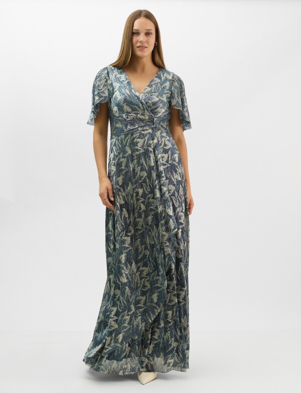Vestido Maxi Cruzado Con Brillo Metalizado AZUL/MULTI