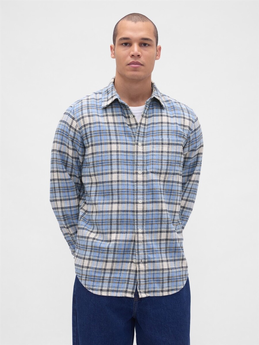 Camisa Flannel Hombre - Light Blue Plaid 