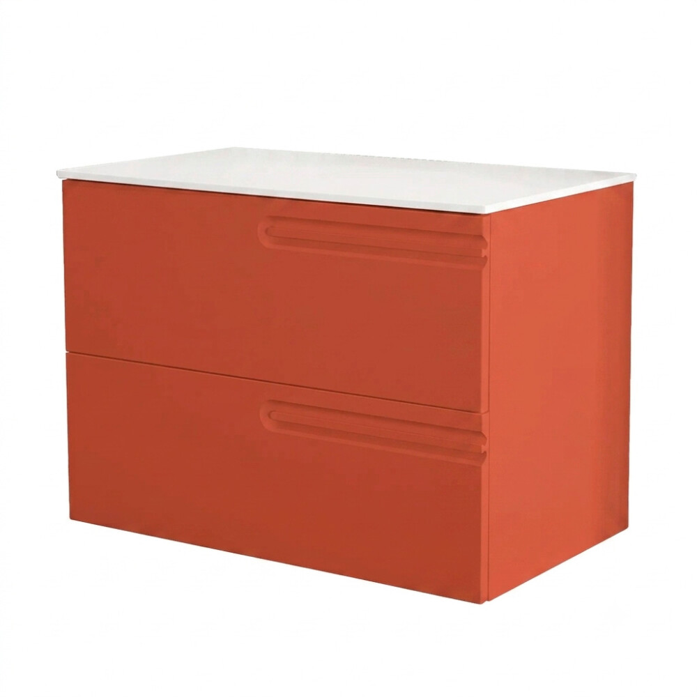 MUEBLE BAÑO SUSPENDIDO MODELO ECONIC 80 CM COLOR NARANJA C/ENCIMERA Mueble Baño Suspendido Modelo Econic 80 Cm Color Naranja C/encimera