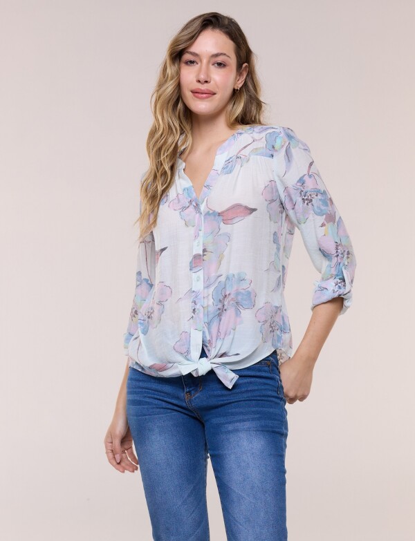 Blusa Botones Nudo CELESTE/MULTI