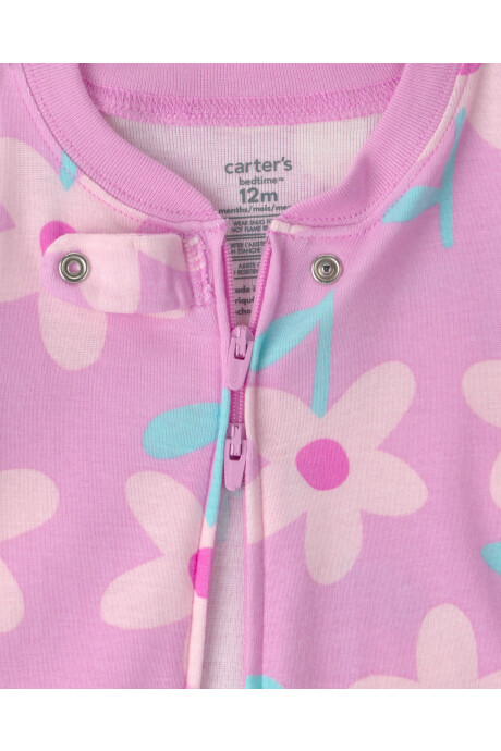 Pijama enterito de algodón, rosado, diseño floral. Talles 12-24M Sin color