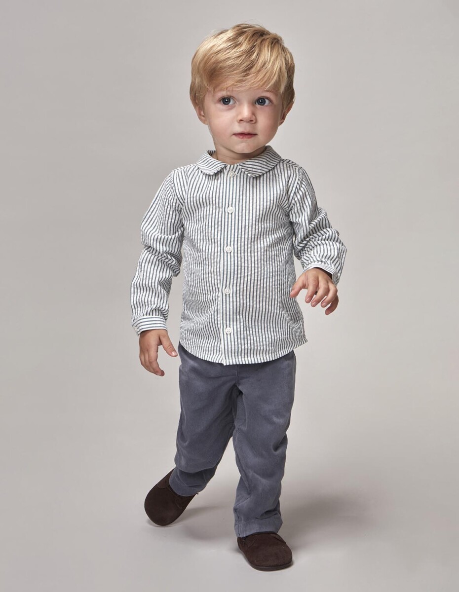 Pantalon Largo De Pana - Gris Azulado 