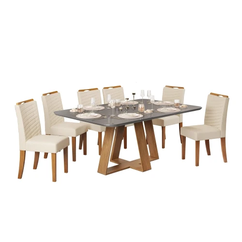 Juego De Comedor - 6 Sillas + Mesa Vidrio - Celeste Blanco / gris