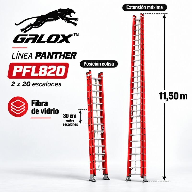 GALOX ESCALERA COLISA FIBRA DE VIDRIO AISLANTE PANTHER 2X20 ESCALONES 11.50M Galox Escalera Colisa Fibra De Vidrio Aislante Panther 2x20 Escalones 11.50m