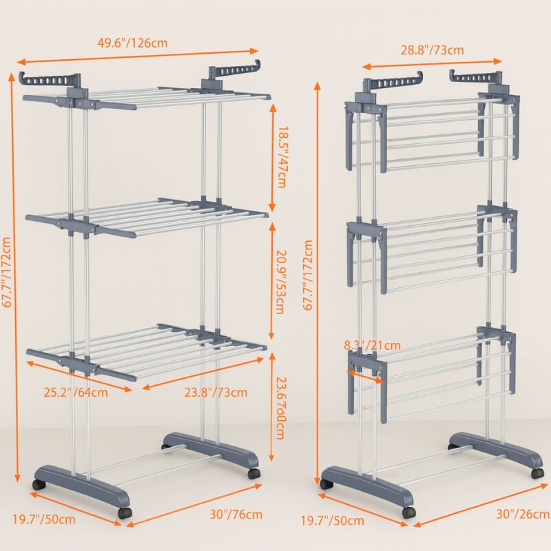 Tendedero Vertical De Pie Plegable 3 Niveles Secador Ropa Blanco Con Detalle Gris Tendedero Vertical De Pie Plegable 3 Niveles Secador Ropa Blanco Con Detalle Gris
