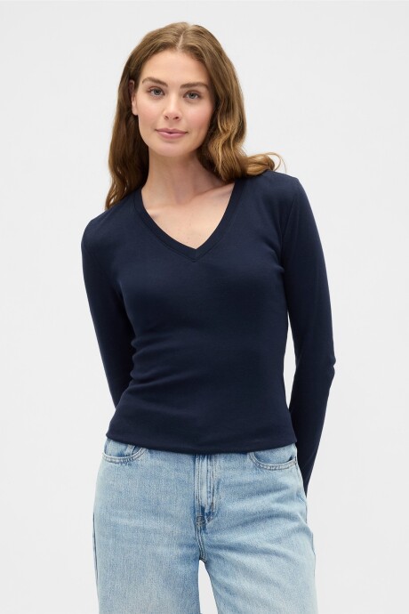 Remera Manga Larga Cuello V Mujer Navy Uniform