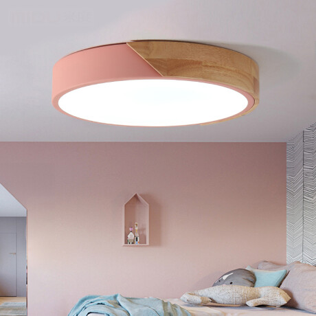 Plafón LED de diseño circular en madera y aluminio 20W Rosa