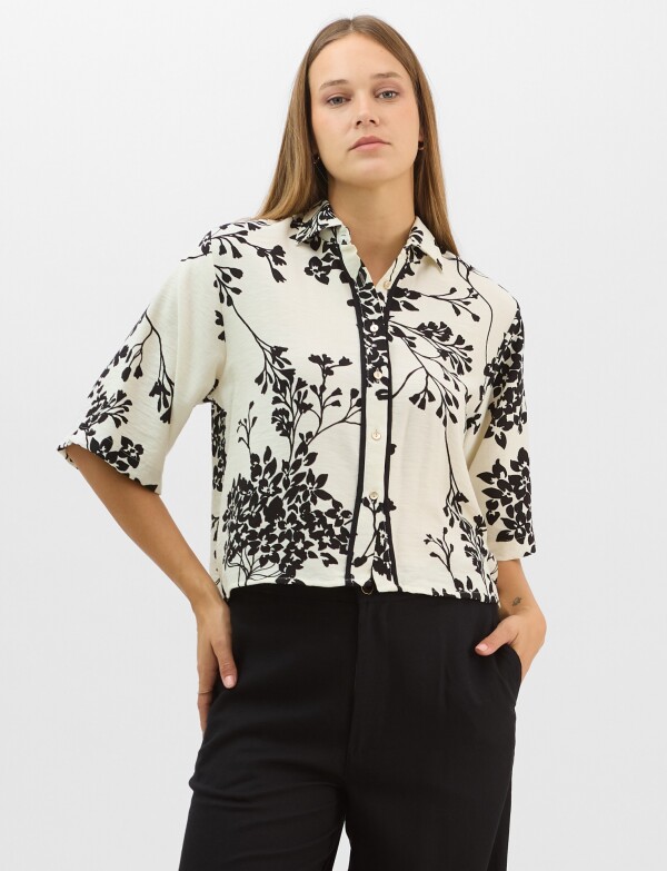 Camisa Estampada Con Motivos Botánicos NEGRO/CRUDO