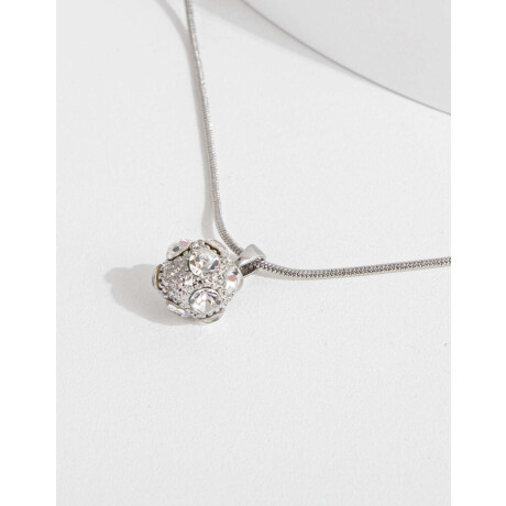 Collar Con Esfera Strass Plateado Rodio