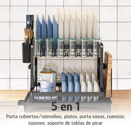 Escurridor 2 Niveles 5 en 1 Metal con Drenaje Automatico Negro