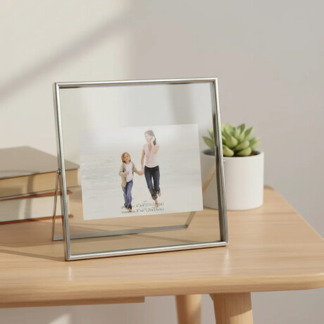 Porta Retrato de Pie p/ Fotos Cuadrado 15x15Cm Vidrio Metal Plateado
