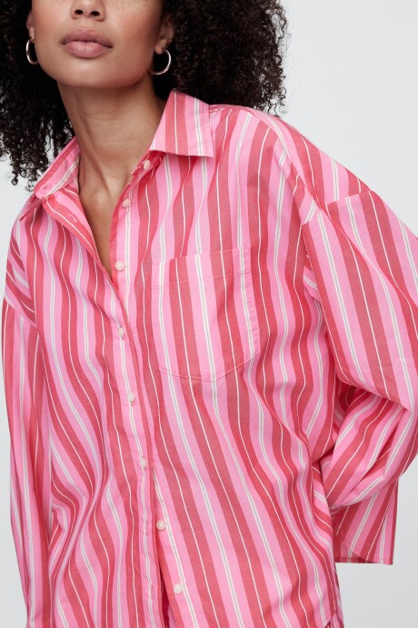 Camisa Poplin Big Shirt Mujer Pink Stripe