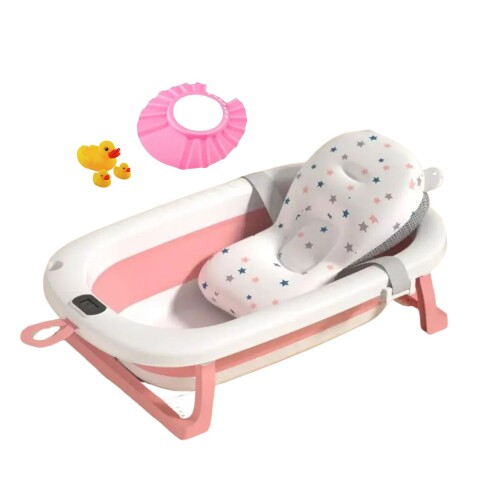 Bañera Plegable Para Baño Bebe Estampada con Colchon Flotador color Rosa  Priori – Tribilin