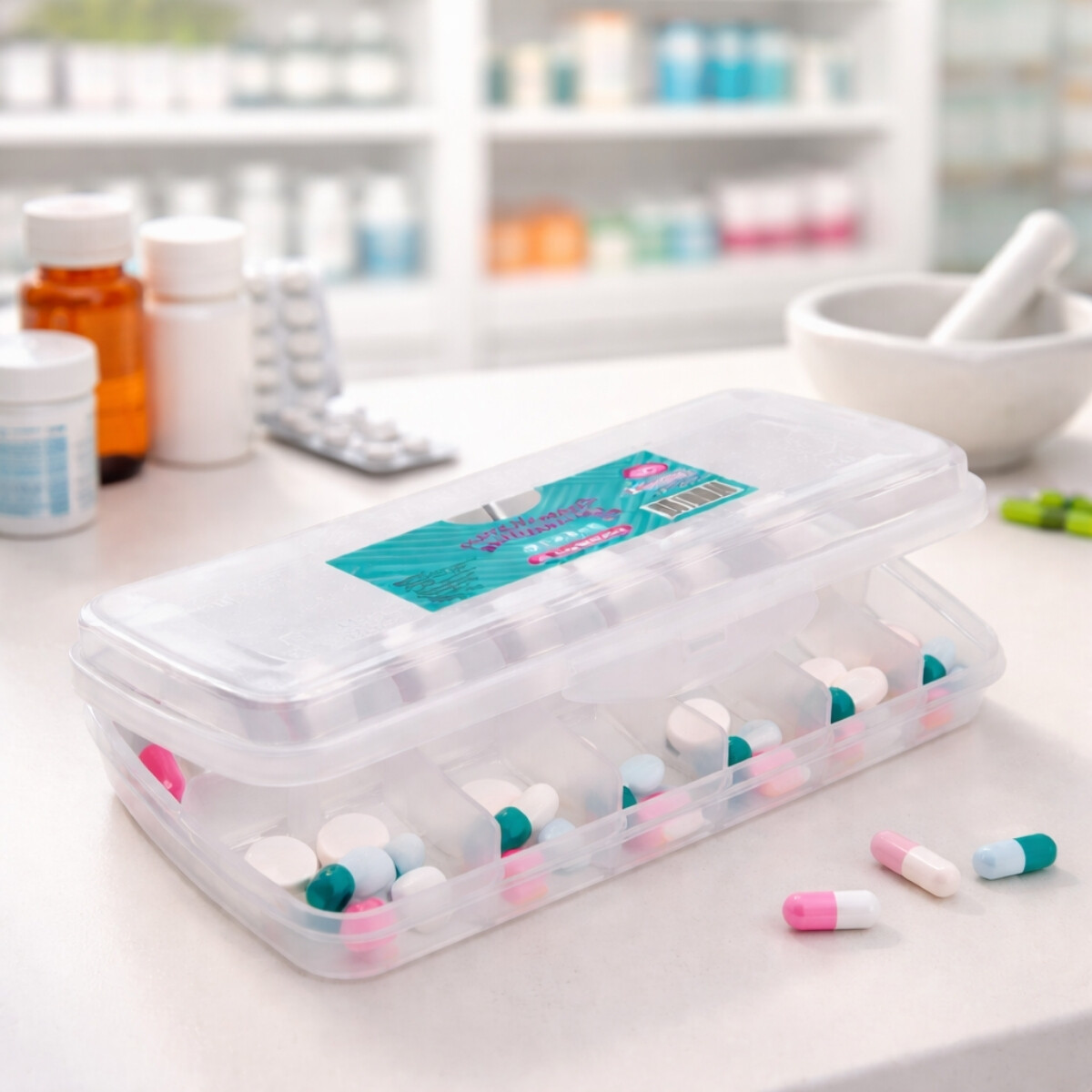 Pastillero día y noche de plástico - TRANSPARENTE 