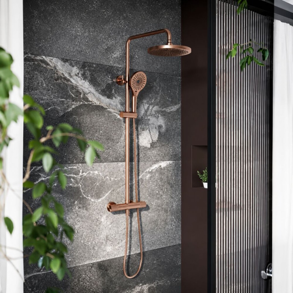 Barral de ducha exterior termostático Signature bronce cepillado Barral De Ducha Exterior Termostático Signature Bronce Cepillado