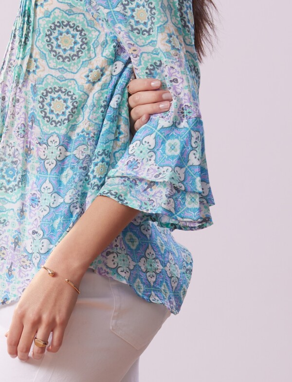 Blusa Plisada MULTI/VERDE AGUA