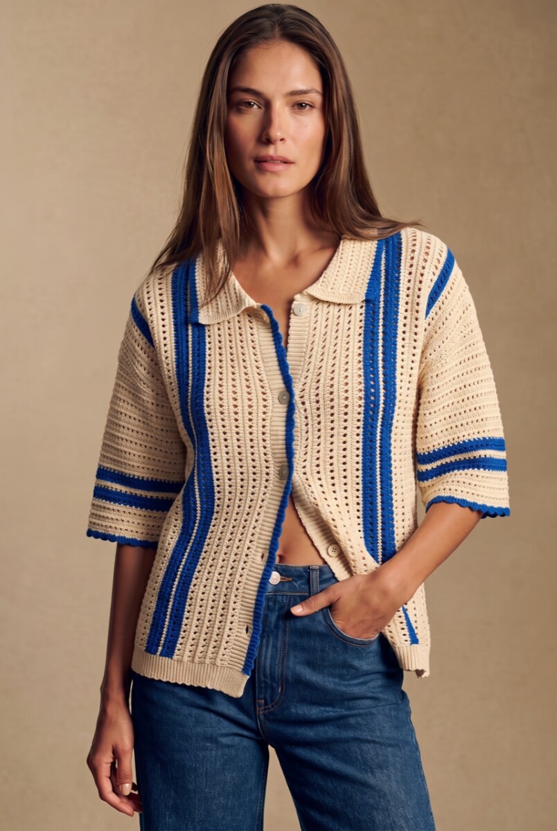 Camisa Rayada Crochet - Azul 