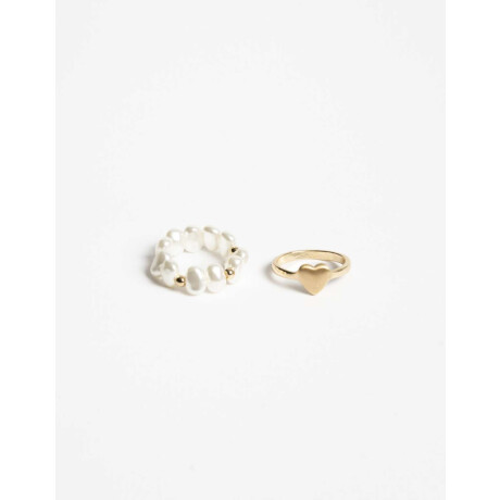 Anillo Set Perla Y Corazones Dorado