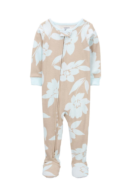 Pijama una pieza de algodón, con pie, diseño floral Pijama una pieza de algodón, con pie, diseño floral