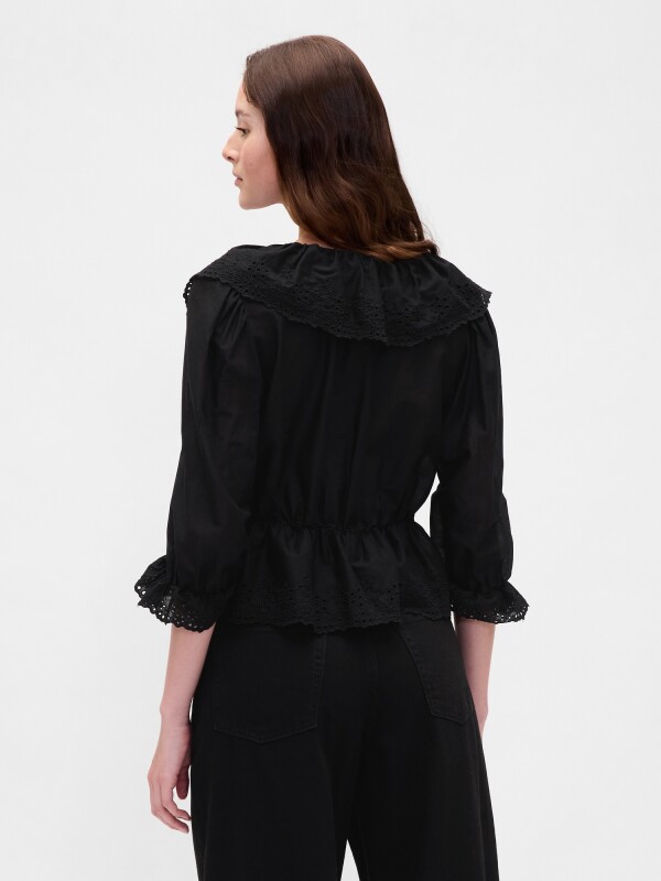 LS RUFFLE COLLAR TOP TRUE BLACK