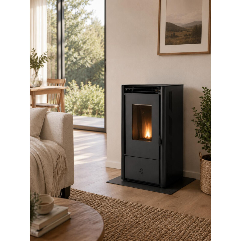 Calefactor Selma a pellet WiFi - con Kit de techo 6kW Negro