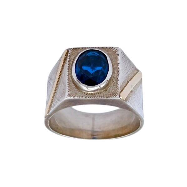 Anillo Mesa-Plata y Oro-Piedra Zafiro-AN5486 conpiedra