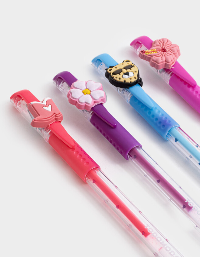 Lapices y Lapiceras Diseño propio Set De 4 Lapiceras Con Topper En Estuche De Pvc Estampado - Combinacion Multicolor