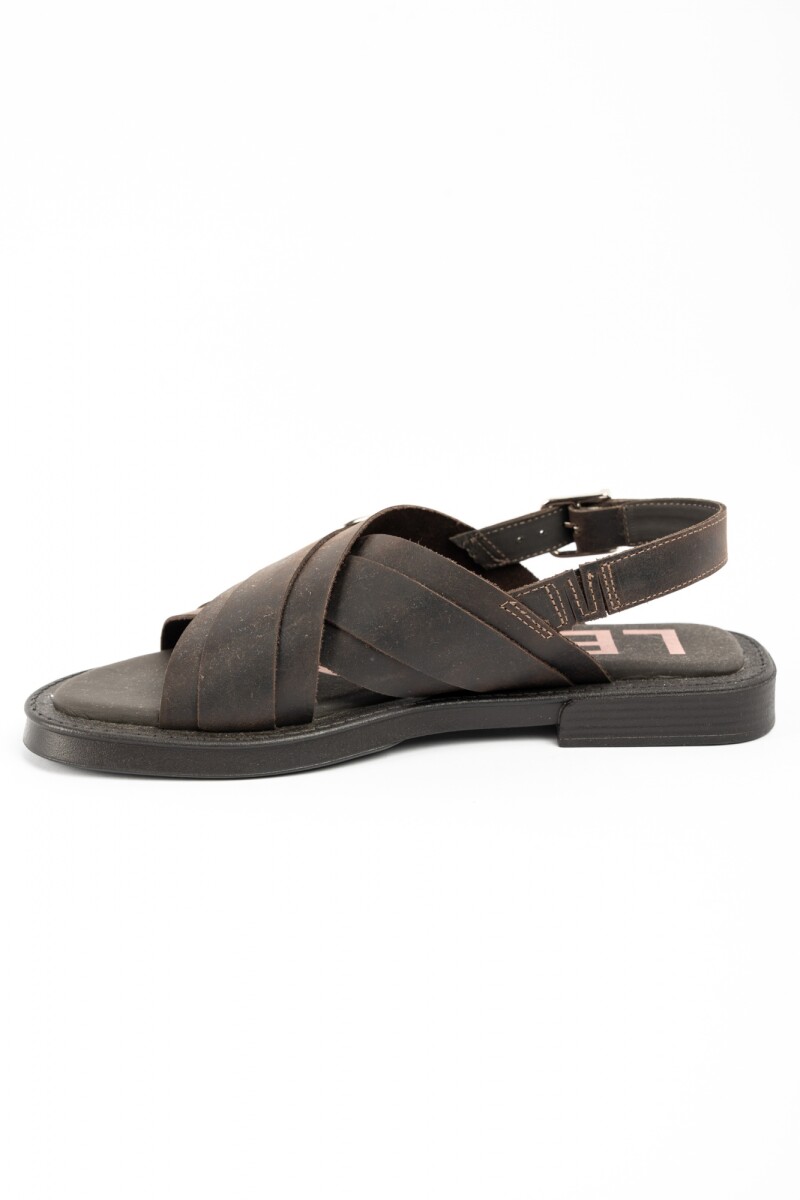 Sandalias Cruzadas De Cuero Chocolate