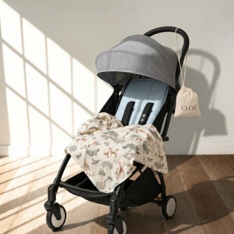 Set Carrito y Paseo - Muselina Chica Celeste + Savanna