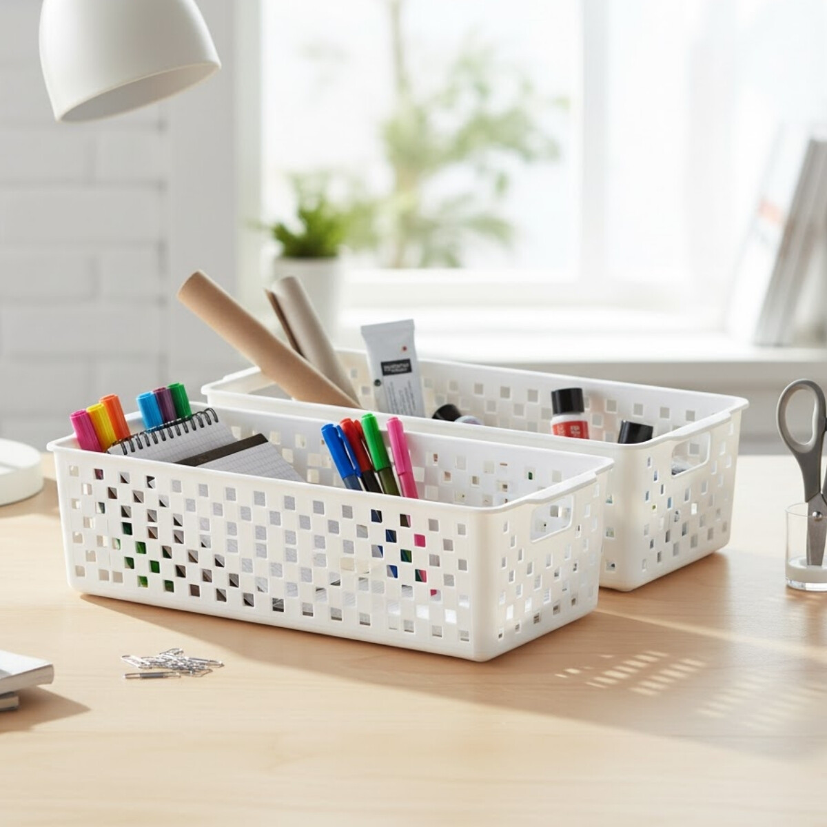 Set x2 Cesto organizador Quadratta calado GS - BLANCO 