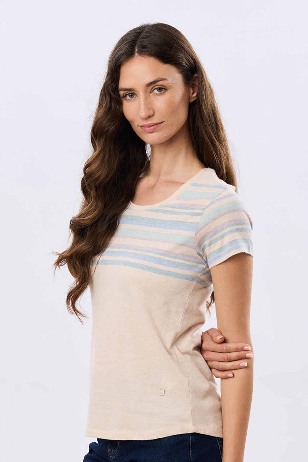 REMERA RAYADA DE ALGODÓN Beige
