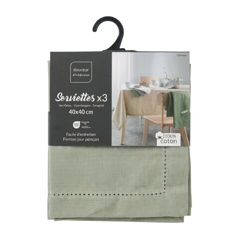 SET SERVILLETA DE TELA VERDE 40X40CM 3PZAS Unica