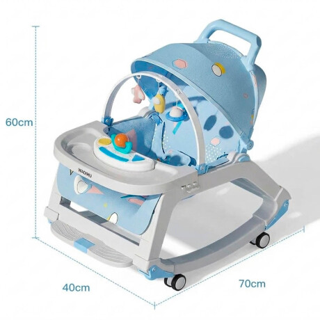 Silla 5 en 1 Bebé Mecedora Ruedas Comedor Sonido Interactivo Celeste