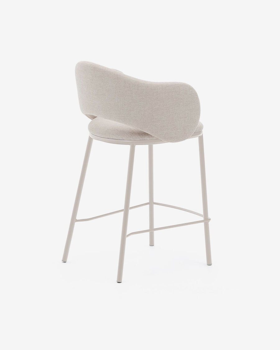 Taburete Maina de chenilla beige y patas de acero con acabado beige FSC Mix Credit 65 cm